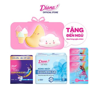 [Tặng kèm đèn ngủ]Combo băng vệ sinh Diana Super Night 35cm + 3 Siêu thấm Cool Fresh + Sensi Cool hàng ngày