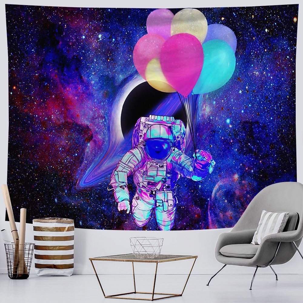 Tranh vải treo tường decor phòng ngủ phong cách phi hành gia in 3D không phai màu, khổ lớn, tặng kèm đèn đom đóm
