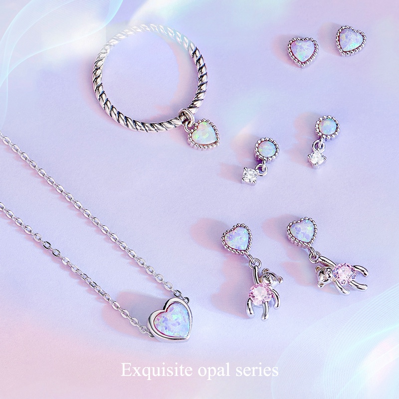 BAMOER Set Dây Chuyền Và Đôi Khuyên Tai bạc 925 Đính Đá Thời Trang Dành Cho Nữ