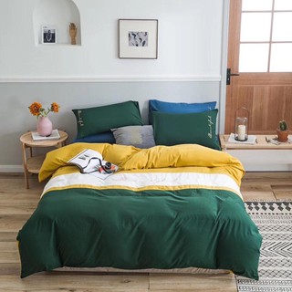 Set 4 Món Chăn/Mền Ga Gối Cotton Cao Cấp Phối _Màu XANH VÀNG