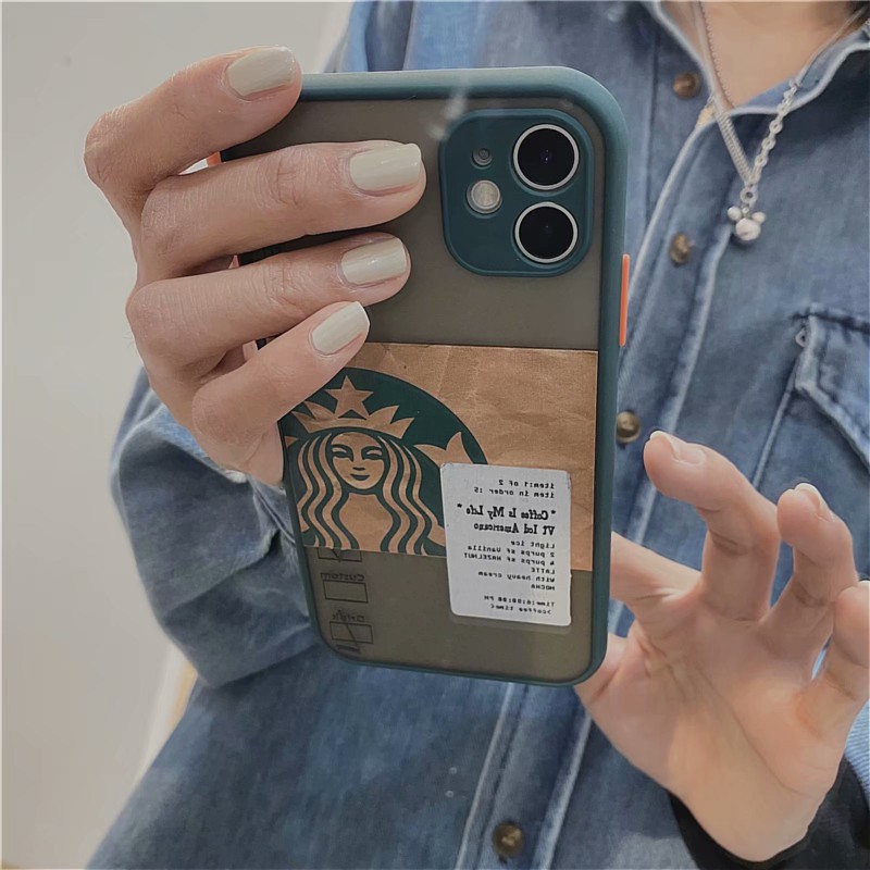Ốp điện thoại cứng trong suốt hình starbucks bảo vệ cho Iphone 12 promax iphone13 7 plus 8plus 11 pro MAX cover X XR XsMax