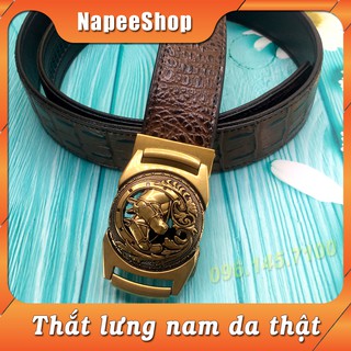Thắt lưng nam NP255 da thật vân cá sấu bền đẹp, mặt 3D Song Mã cực đẹp được làm bằng hợp kim cao cấp. _ Dây Nâu