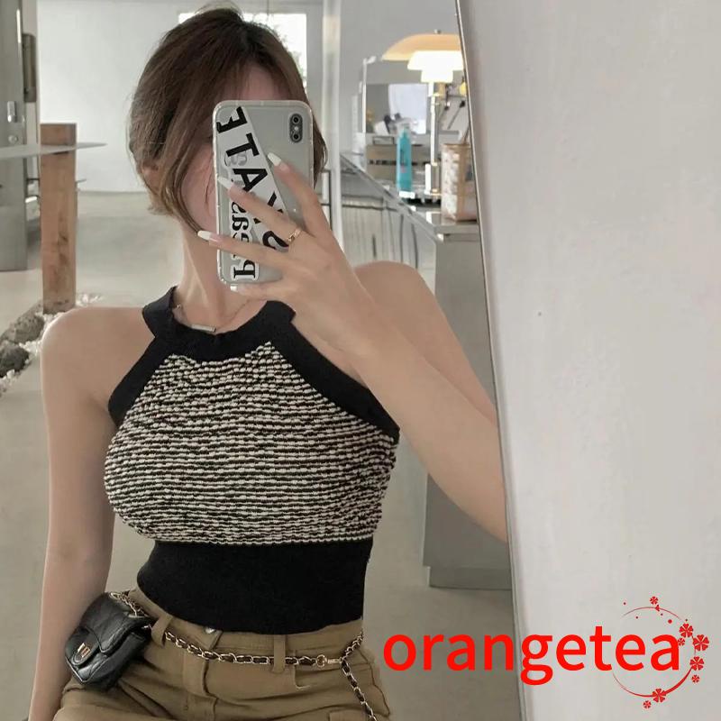 Áo Thun Sát Nách Cổ Tròn Màu Sắc Tương Phản Thời Trang Cho Nữ