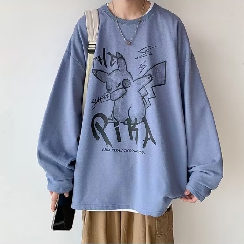 Áo Thun Tay Dài Cổ Tròn Dáng Rộng In Chữ Phong Cách Hip Hop Nhật Bản Thời Trang Cho Nam Cỡ M-5XL