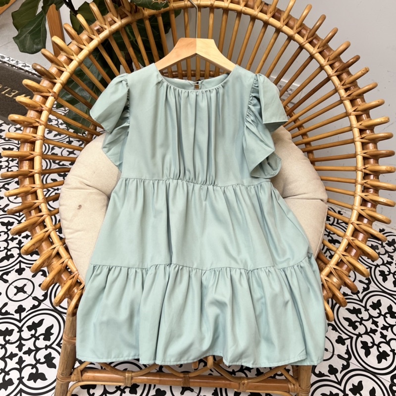 Váy bé gái dáng babydoll màu xanh cao cấp Sunkid CT1 4-12 tuổi