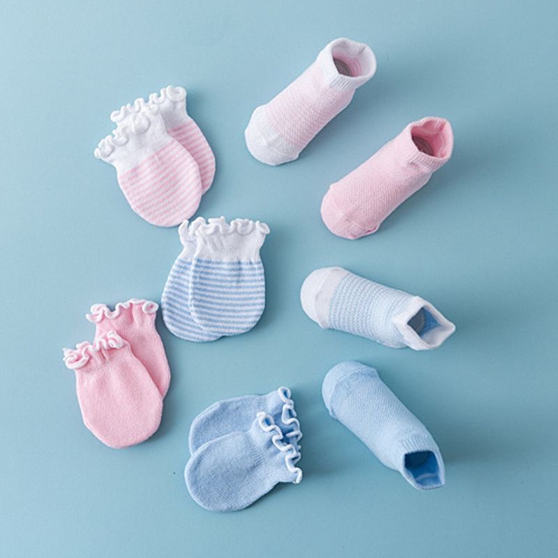 Set 4 Đôi Găng Tay Co Giãn Thoáng Khí Chống Trầy Xước Bảo Vệ Mặt Cho Bé Sơ Sinh