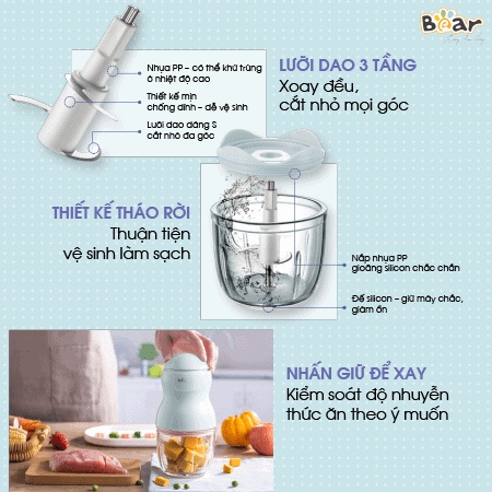 Máy Xay Ăn Dặm Đa Năng Cho Bé Bear Mini B03v2 - Cối Xay Thủy Tinh Borosilicat - Chịu Nhiệt Cao Dễ Dàng Vệ Sinh
