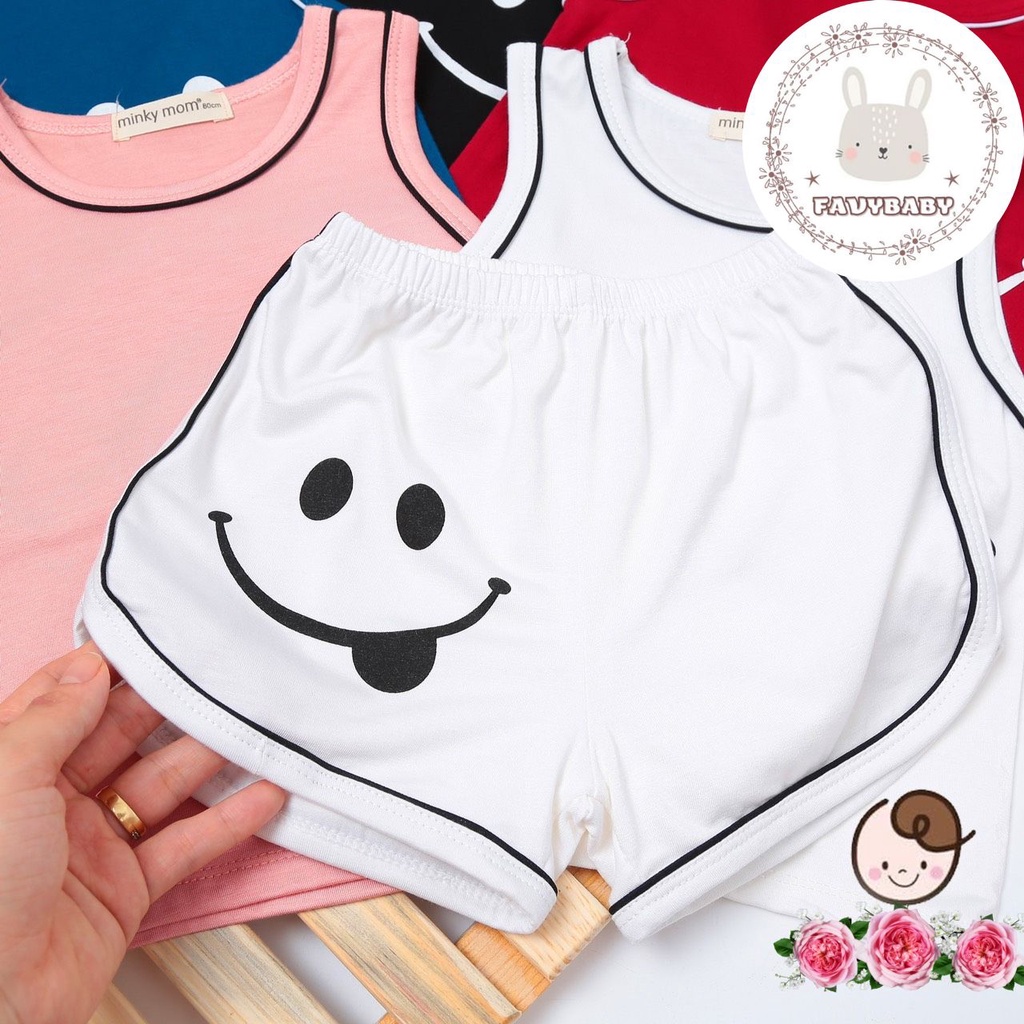 Đồ Bộ MINKY MOM Chính Hãng Bé Trai Bé Gái Ba Lỗ Quần Cộc Thun Lạnh Hình Mặt Cười Cute Trẻ Em 0 1 2 3 4 5 Tuổi-Favybaby
