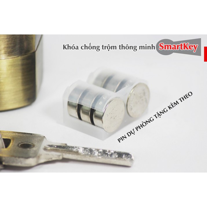 Khóa chống trộm báo động thông minh Smartkey - Vàng đồng + Kèm 1 bộ pin dự phòng