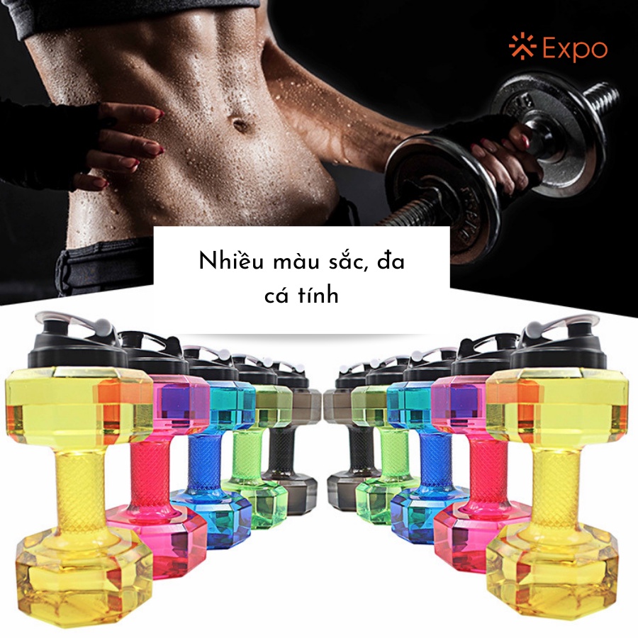 Bình nước thể thao hình tạ, tạ tay đựng nước tiện dụng cho tập gym và các hoạt động ngoài trời