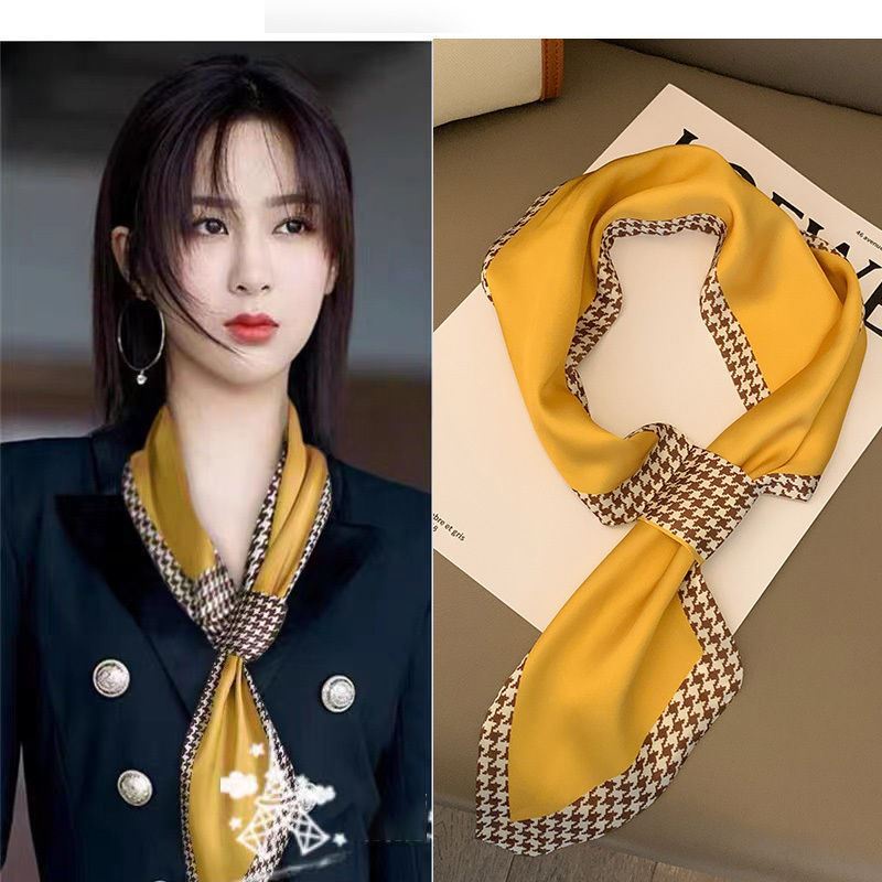 Khăn Choàng Cổ Dài Bằng Lụa Cao Cấp Họa Tiết Kẻ Sọc Thời Trang Cao Cấp Cho Nữ