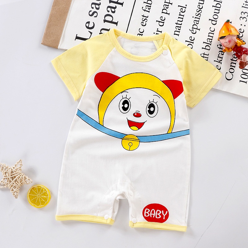 Bộ Áo Liền Quần Tay Ngắn Bằng Cotton In Họa Tiết Hoạt Hình Dễ Thương Dành Cho Trẻ Em 0-24 Tháng Tuổi