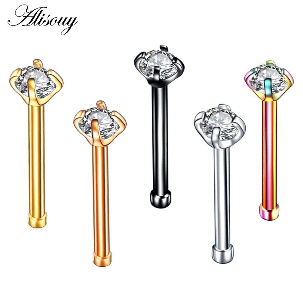 Alisouy 1 Khuyên Mũi Bằng Thép Không Gỉ Đính Pha Lê Nhân Tạo Thời Trang
