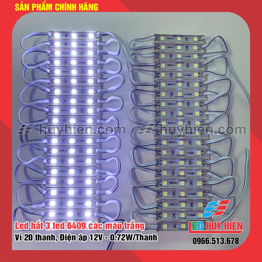 led hắt 3 bóng 6409 led 5054 trắng sáng, trắng ấm ( vỉ 20-25 thanh led) 3 Led