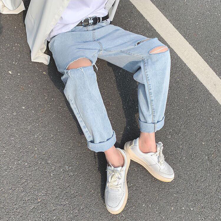 Quần Jean Nam Rách Kiểu,  Quần Baggy Nam  ống rộng Thời Trang Phong Cách Unisex