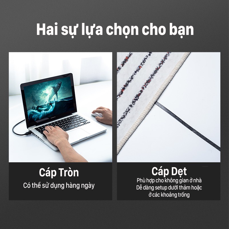 Dây cáp mạng Lan CAT6 Dẹt - Tròn 5m 10m 15m RJ45 cho máy tính, pc tốc độ cao Cat 6 Vention BH 12 Tháng