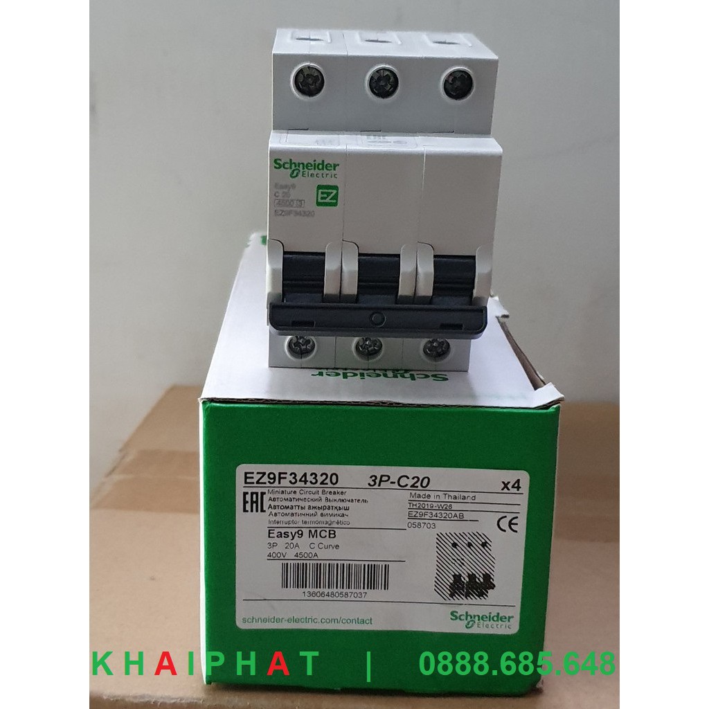 Schneider MCB 3P 3 pha 4.5kA 6A 10A 16A 20A 25A 32A 40A 50A 63A Aptomat Áp tô mát 3 cực, át 3 cực - KHẢI PHÁT ELECTRIC