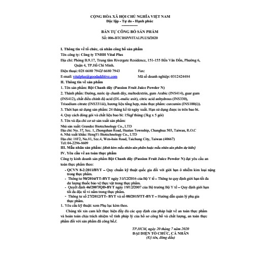 Bột trái cây - Bột Chanh Dây - Passion juice Powder - Vital Plus - Shop Nhà Anise