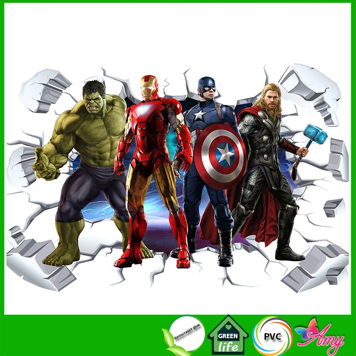 Decal dán tường Avengers 4 ⚡ FREESHIP ⚡ decal siêu anh hùng biệt đội báo thù AmyShop