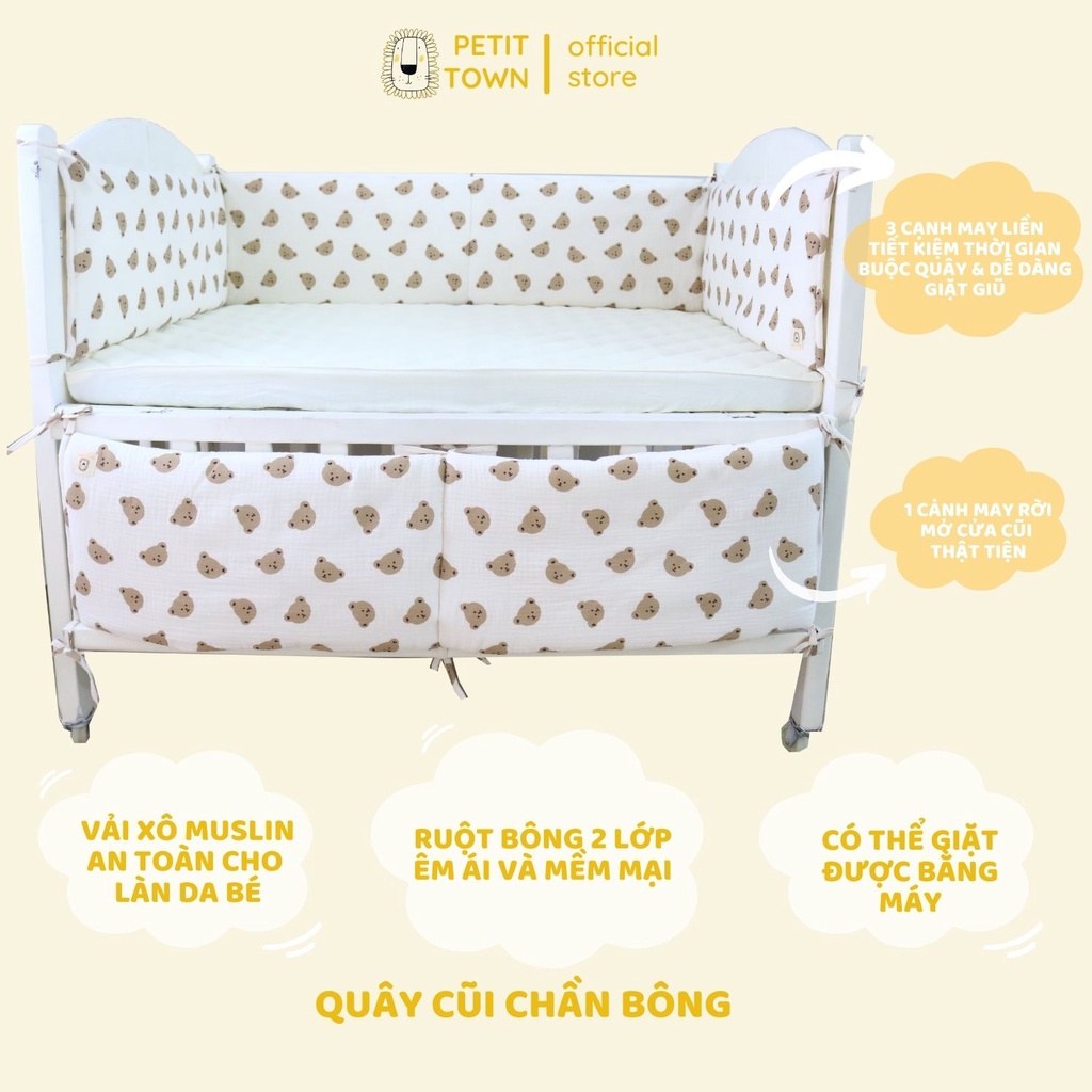 Quây cũi sơ sinh xô muslin chần bông Petit Town cho bé gái