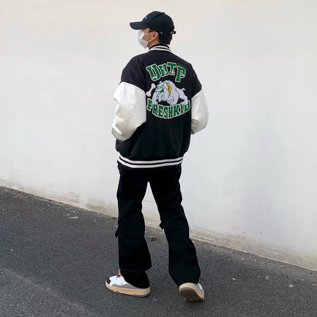 [FREE SHIP] ÁO KHOÁC NỈ BOMBER NÚT BẤM CHÚ CHÓ MẶT XỆ SIÊU YÊU