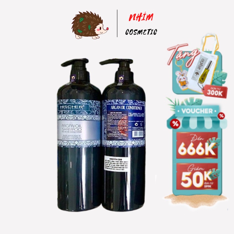 Cặp Dầu Gội Xả HISCHER ARGAN OIL 1000ML Ngăn Ngừa Gàu,Giảm Rụng Tóc,Phục Hồi Hư Tổn.Hàng Chính Hãng 