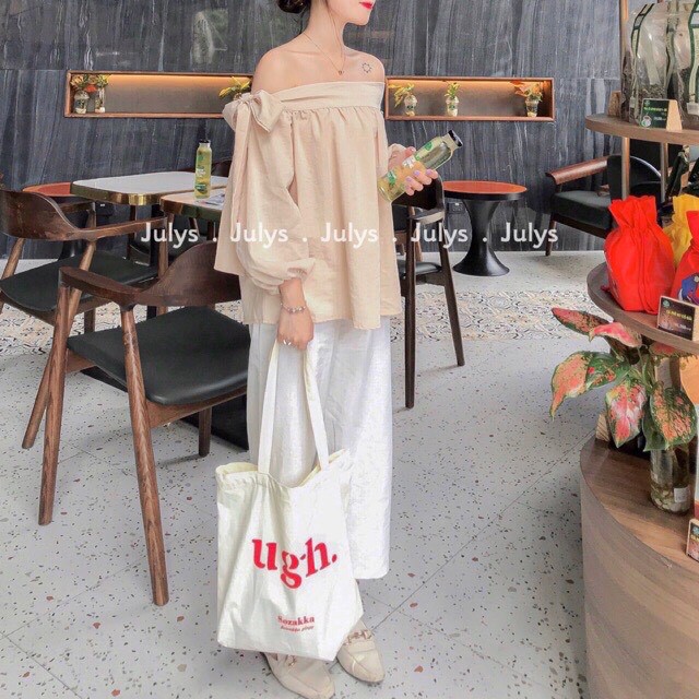 [Ảnh thât] Áo đũi trễ vai thắt nơ siêu xinh