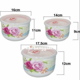 Bộ 3 bát sứ có nắp hút chân không