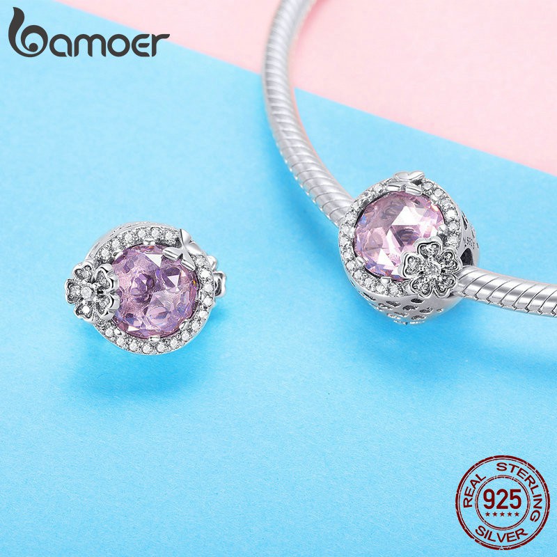 Hạt xỏ Bamoer SCC904 bằng bạc 925 khảm đá màu hồng sang trọng