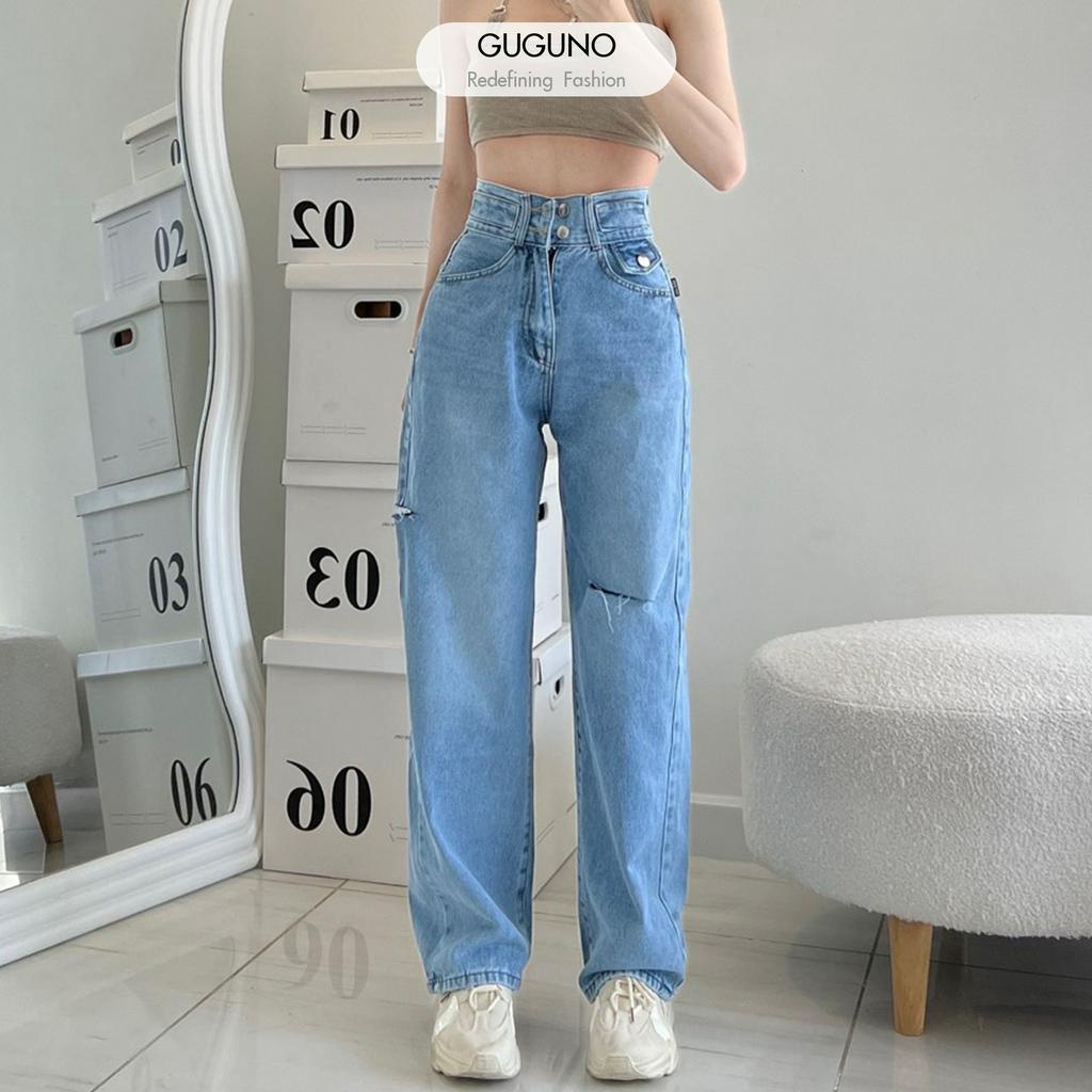 Quần jeans nữ ống rộng GUGUNO