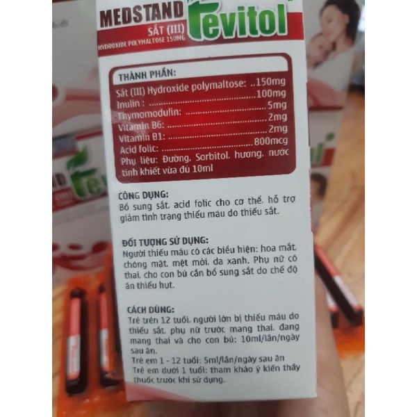 Bổ sung sắt và Acid folic cho bà bầu, trước sinh, sau sinh và em bé - Dạng ống siro dễ uống Medstand Fevitol