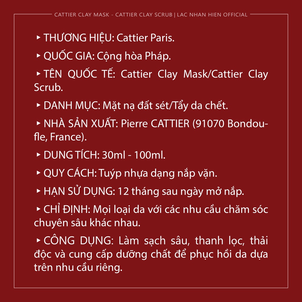 MẶT NẠ ĐẤT SÉT HỮU CƠ CATTIER CLAY MASK ĐỦ DÒNG