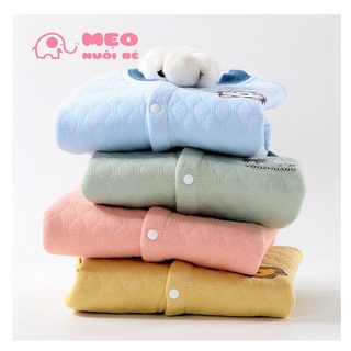Bộ trần bông ép quần cạp cao giữ ấm bụng cho bé