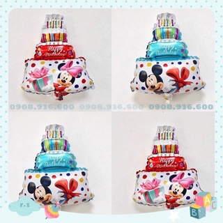 Bóng Bánh Sinh Nhật ❤ FREESHIP ❤ Bóng kiếng nhôm 80cm hình bánh kem 3 tầng MlCKEY trang trí sinh nhật HPBD