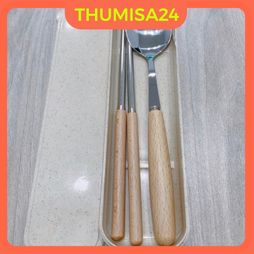 Bộ muỗng đũa inox- cán gỗ sang trọng - tiện lợi mang đi