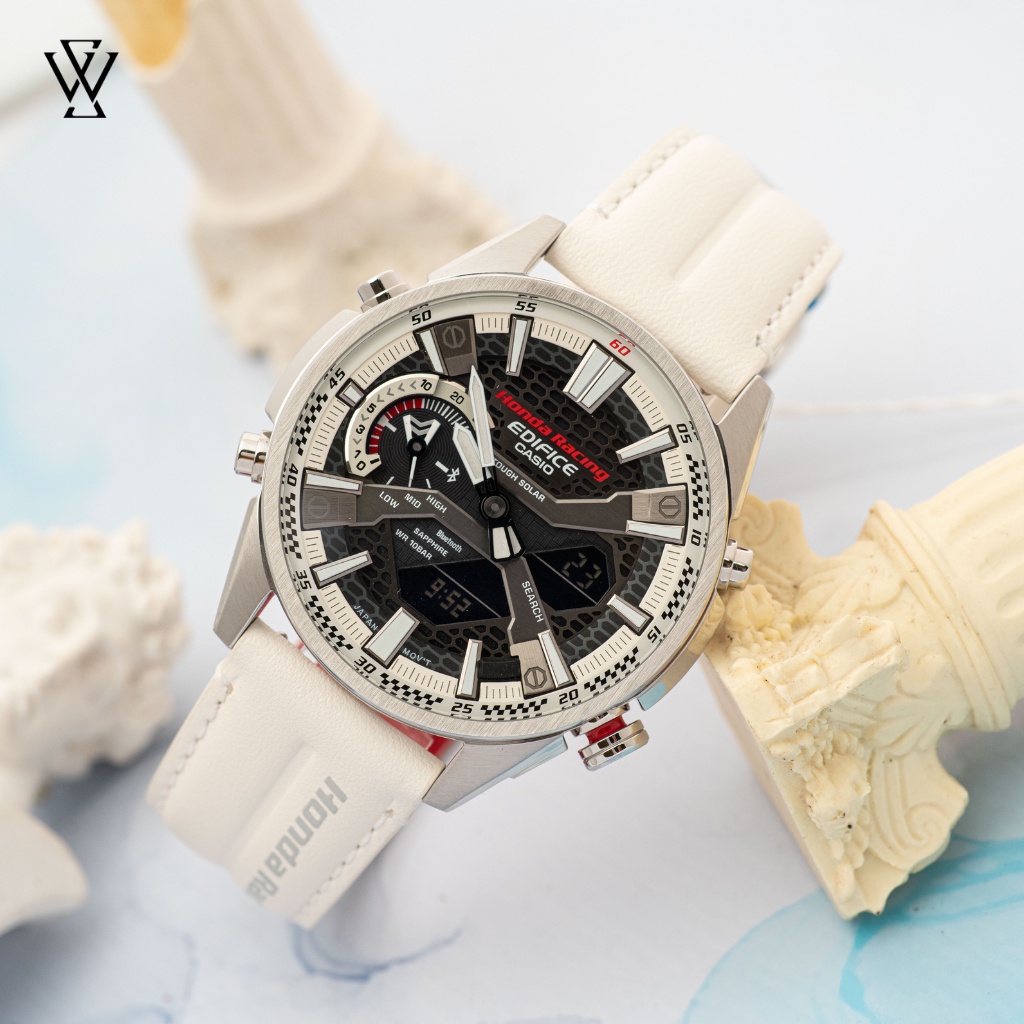 Đồng Hồ Điện Tử Nam Casio Edifice WATCHSTORE ECB-S100HR-1ADR Thiết Kế Kính Khoáng 46mm, Dây Da, Vỏ Thép Không Gỉ