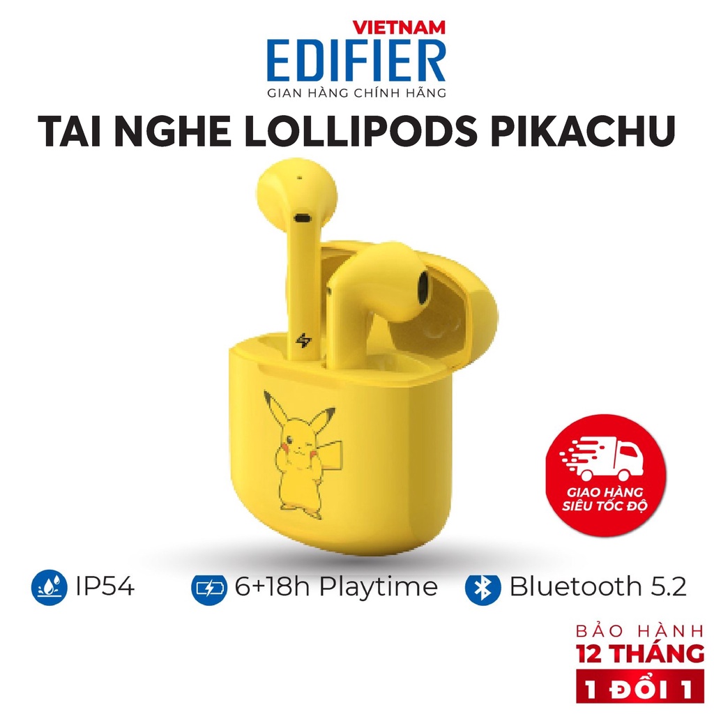 Tai nghe Bluetooth 5.0 EDIFIER Lollipods - Phiên bản Pikachu - 24 giờ Playtime - Kháng nước IP54 - Bảo hành 12 tháng