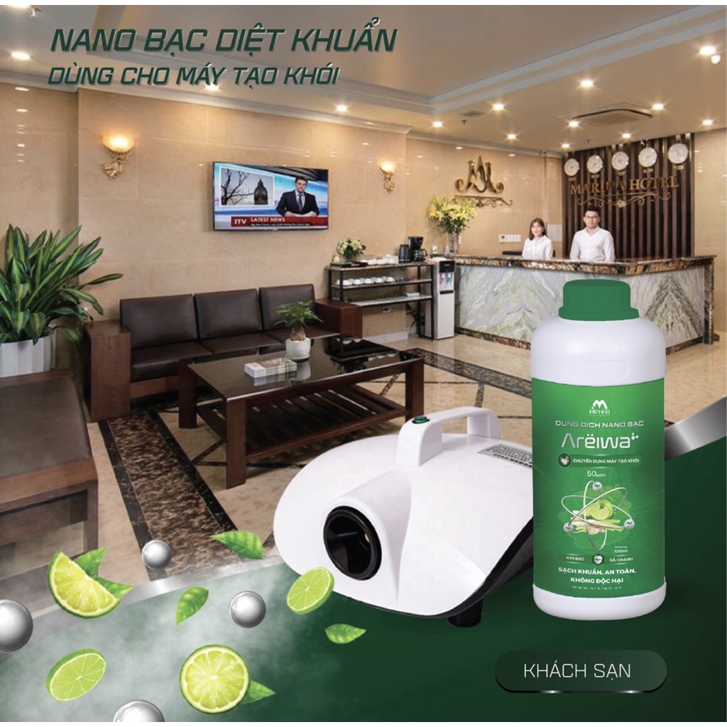 Dung dịch Nano Bạc y tế Areiwa 50ppm dành cho máy phun khói (1 lít/ chai)