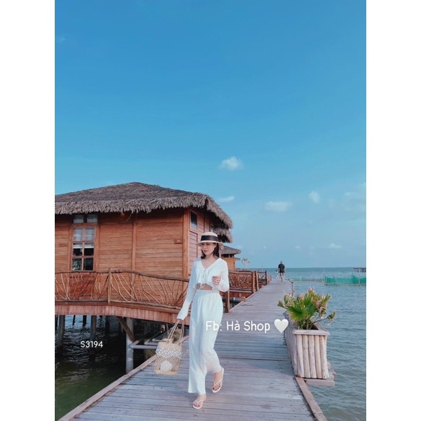 Set áo buộc dây ngực mix quần ống suông siêu xinh, Set đi biển đẹp