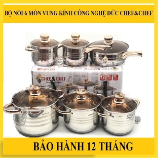 Bộ nồi 6 món vung kính cao cấp chef&chef