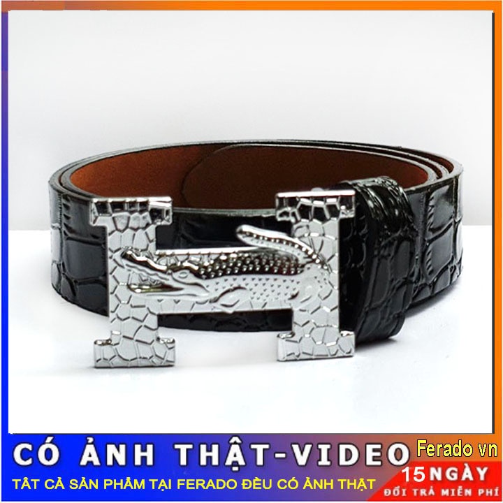 Dây thắt lưng nam chữ H cao cấp, dây nịt lưng nam vân cá sấu