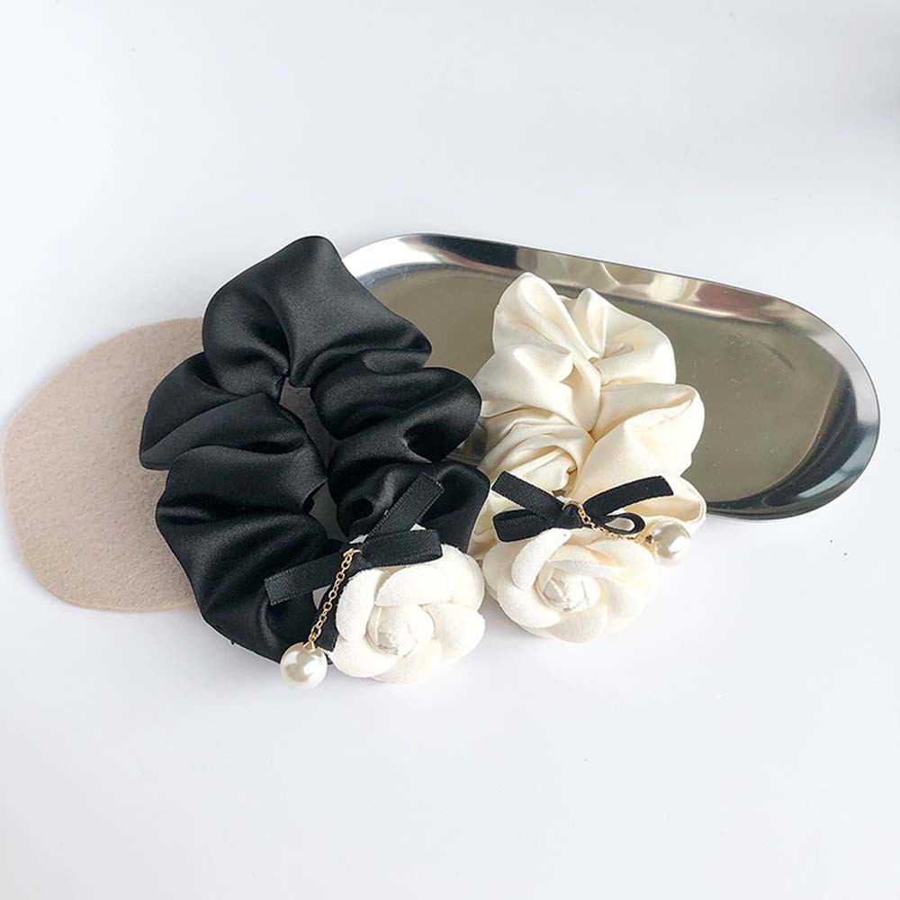 Vòng buộc tóc vải co giãn đính hoa trà và ngọc trai thời trang dành cho nữ