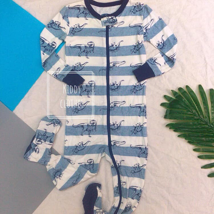 Body liền vớ bé trai chất cotton dư xịn - Xanh sọc trắng Dino