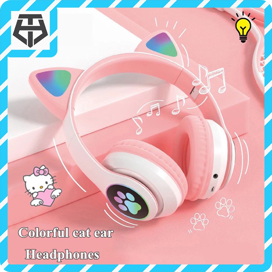 Tai Nghe Không Dây, Chụp Tai Mèo STN-28 , Bluetoth 5.0 có Mic Dễ Thương Bass Cực Ấm