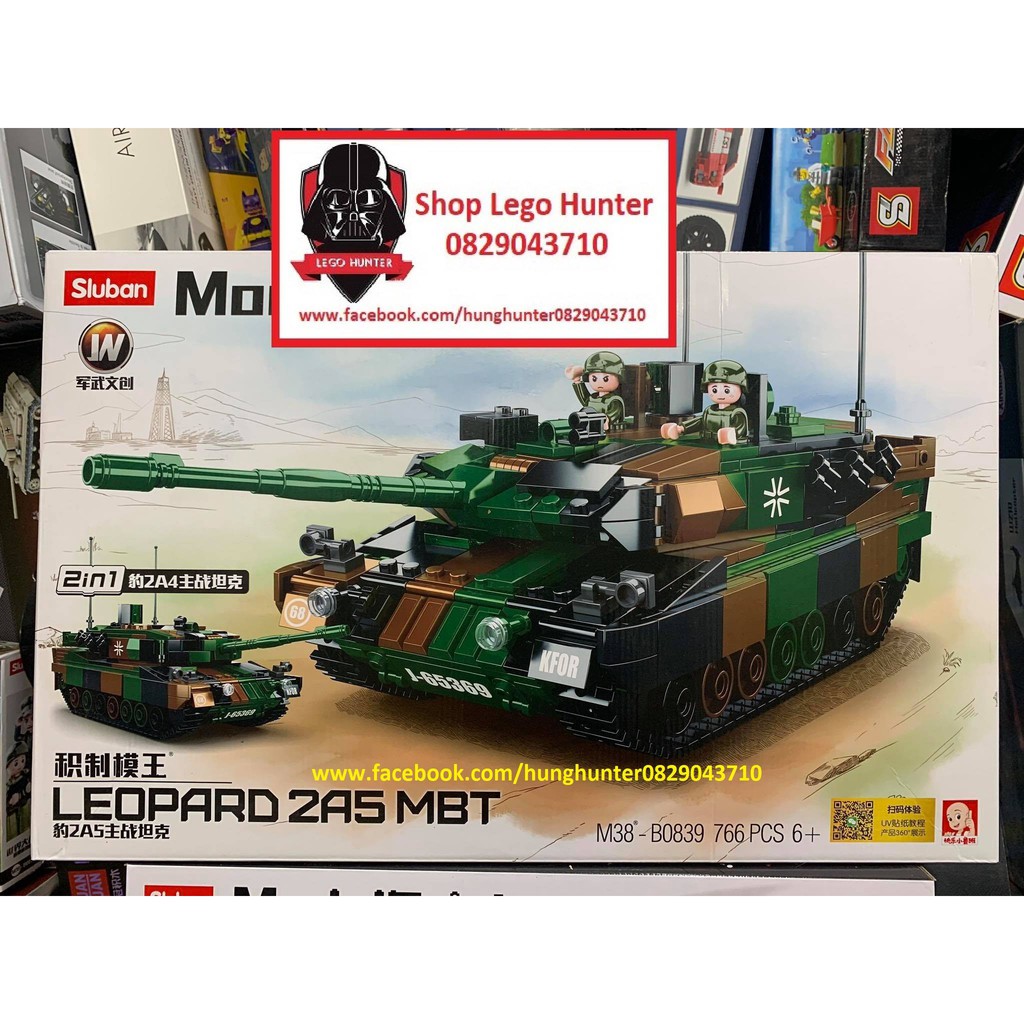 Sluban m38 b0839 Army Modern war Bộ đồ chơi lắp ráp Xe Tank Leopart 2A5 MBT của quân đội Đức 766 chi tiết