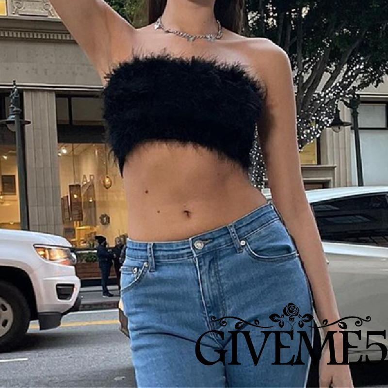 Áo Ống Cúp Ngực Bằng Vải Lông Màu Trơn Phối Khóa Kéo Sau Lưng Thời Trang Quyến Rũ Cho Nữ