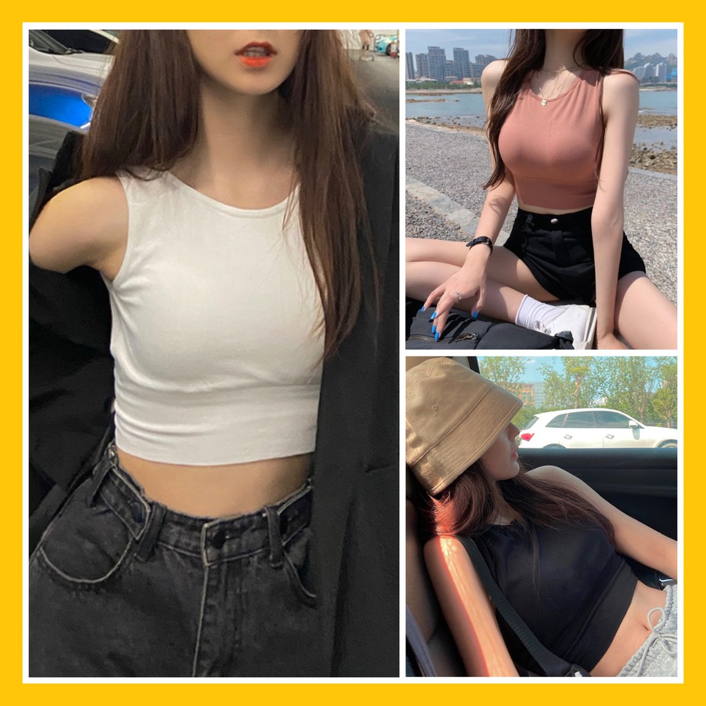 Áo Bra Tập Gym [ÁO CROPTOP] Sát Nách Cotton Có Đệm Mút