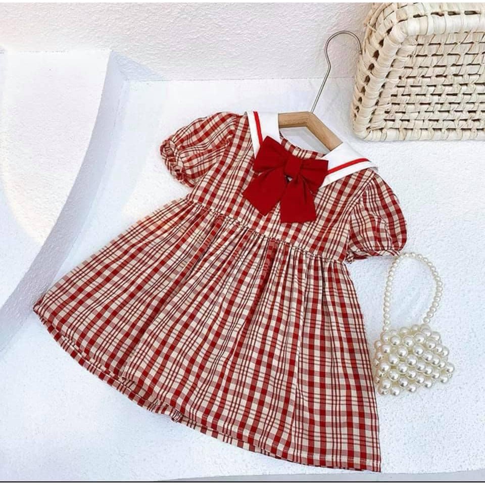 Váy đầm cho bé gái kẻ caro thắt nơ dễ thương chất thô mềm điệu đà xinh xắn cho bé yêu JIMADO AA1756