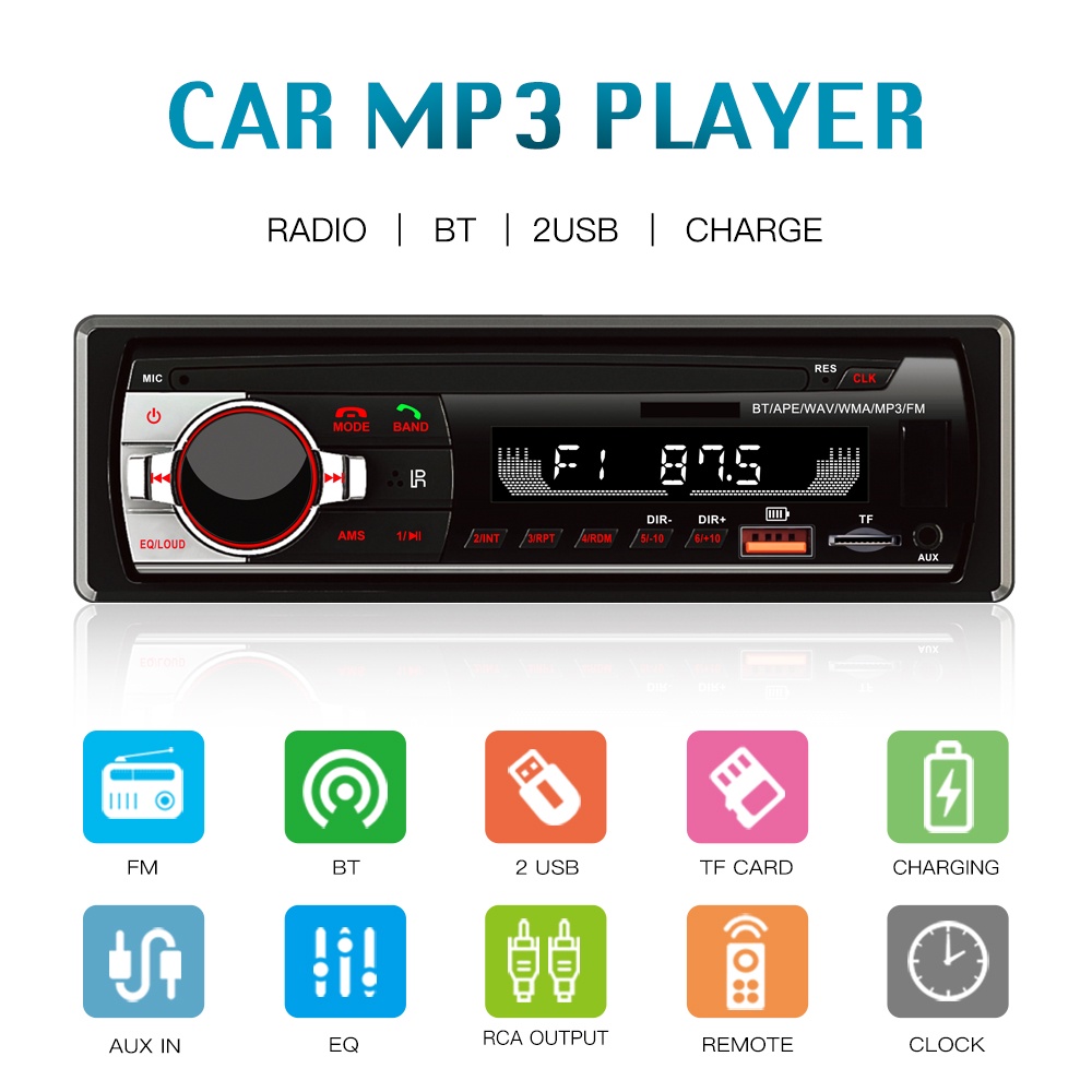 Máy Nghe Nhạc MP3 FM Có Màn Hình LED Và Cổng Sạc USB Không Dây Kèm Vô Lăng Điều Khiển Từ Xa Chuyên Dụng Cho Xe Hơi