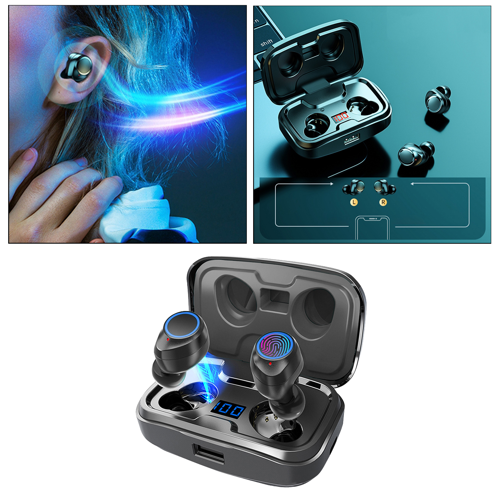 SafeTrip Wireless Earbuds Bluetooth 5.0 HiFi Sound Waterproof Headphone With Mic Case 